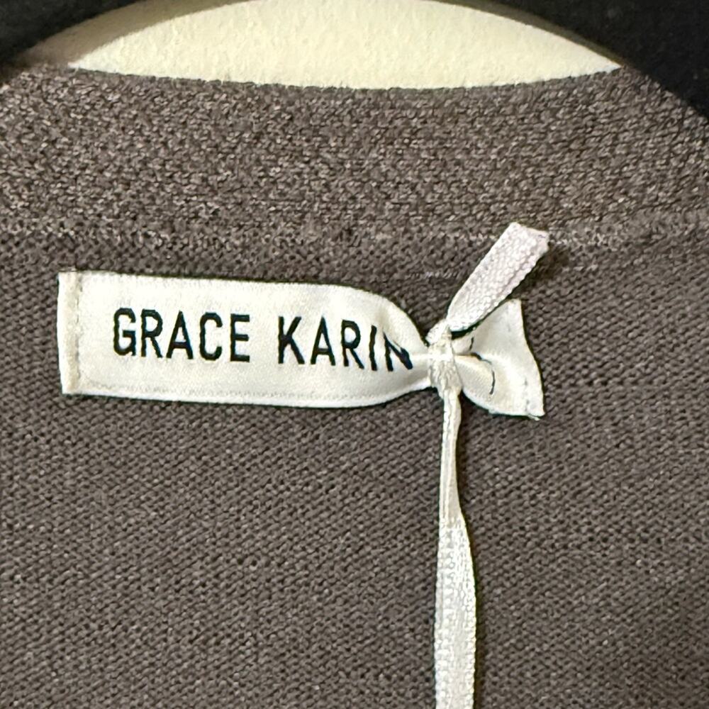 GRACE KARIN size XL brown open front button up soft knit cardigan long sleeve - Picture 2 of 12